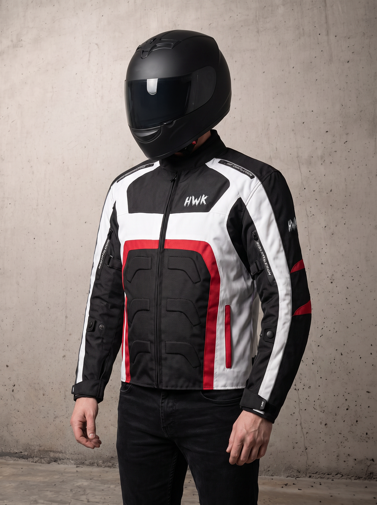 SPARK バイクジャケット Lサイズ ホワイト/レッド/ブラック Textile Motorcycle Jacket | CE Armor Riding Jacket | HWK Sports