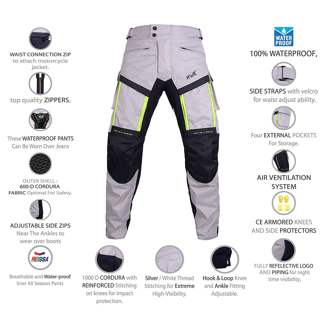 HWK Motorcycle Pants with Water Resistant Cordura for Enduro Motocross,  Impact Armor and 30-32 Waist, 30 Inseam