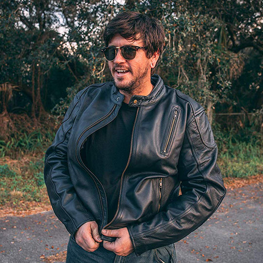 Cafe Racer Leather Motorcycle Jackets With Armor Black Jacket Men