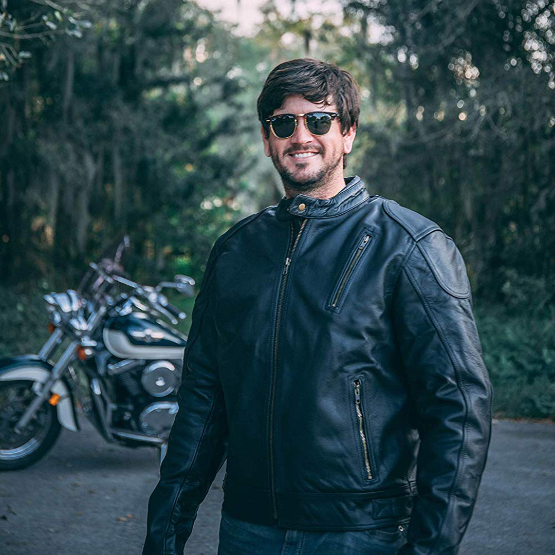 Armored Cafe Racer Leather Jackets Brown Leather Cafe Racer