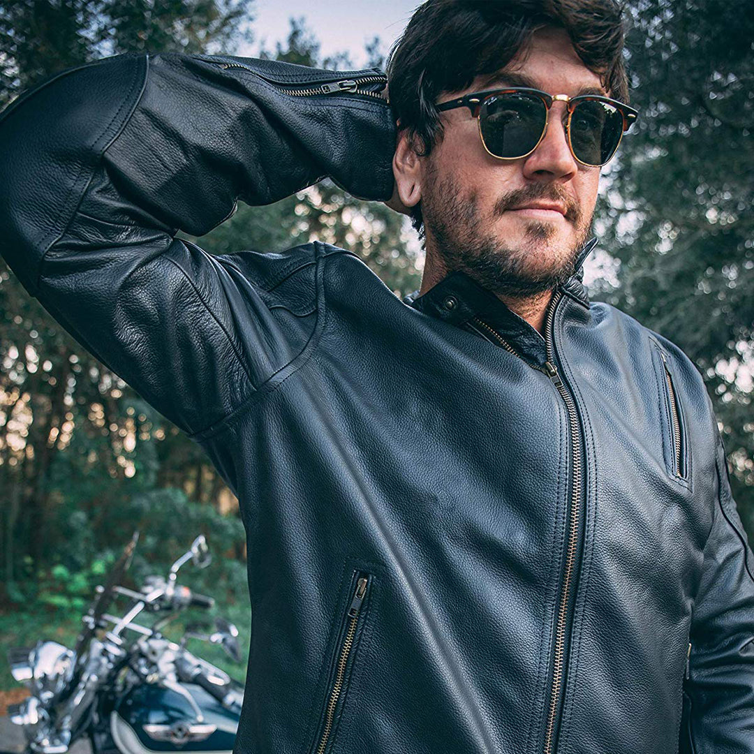 Sunglasses Mens Leather Racer Jacket Men's Leather Biker Jacket
